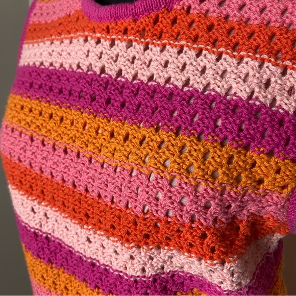 Free Assembly Striped Pink & Orange Sleeveless Crochet Mini Dress Women’s Medium - Picture 7 of 10